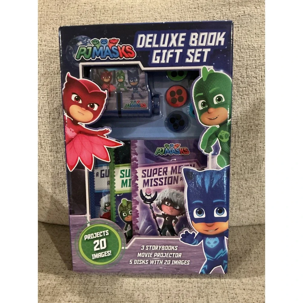 PJ Masks Deluxe Book Gift Set 3 Storybooks Movie Projector 5 Disks 20 Images NEW